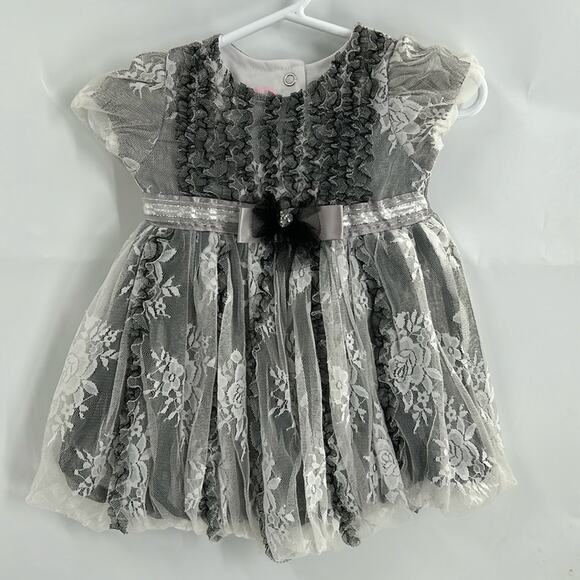 Nanette Baby Other - Nanette Baby Infant Girl's White with Gray Tulle Overlay Party Dress 12 Months